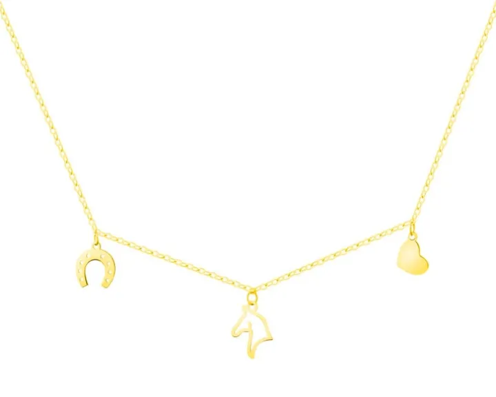 Złoty naszyjnik, ankier - podkowa, koń, serce