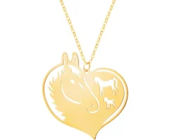 Złoty naszyjnik, ankier - serce, konie