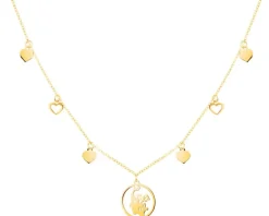 Złoty naszyjnik, ankier - twarz, serca