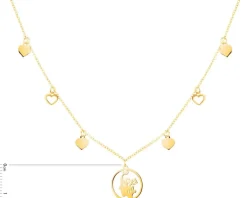 Złoty naszyjnik, ankier - twarz, serca