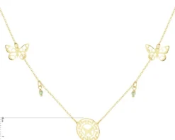 Złoty naszyjnik, szkło szlifowane - motyle