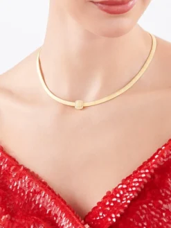 Złoty naszyjnik sztywny z cyrkoniami