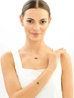 Złoty naszyjnik z agatem - paper clip