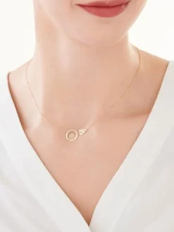 Złoty naszyjnik z blaszką, ankier - kwiat, koło