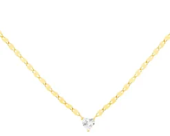 Złoty naszyjnik z cyrkonią, skręcone blaszki - serce