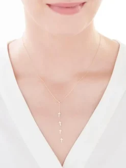 Złoty naszyjnik z cyrkonią, ankier - krzyże