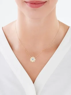Złoty naszyjnik z cyrkonią, ankier - kwiat