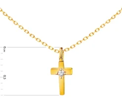 Złoty naszyjnik z cyrkonią, ankier - krzyż