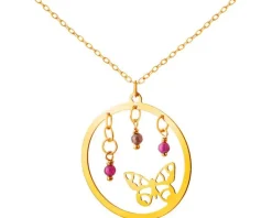 Złoty naszyjnik z cyrkoniami - koło, motyl