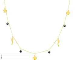 Złoty naszyjnik z cyrkoniami, ankier - rogi obfitości, koniczyny