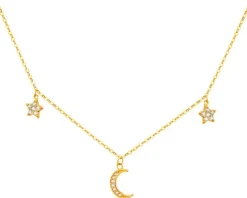 Złoty naszyjnik z cyrkoniami, ankier - gwiazdy, Księżyc