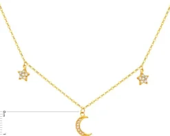 Złoty naszyjnik z cyrkoniami, ankier - gwiazdy, Księżyc