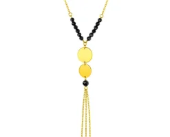 Złoty naszyjnik z cyrkoniami, ankier - koła, kulki