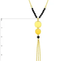 Złoty naszyjnik z cyrkoniami, ankier - koła, kulki