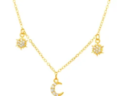 Złoty naszyjnik z cyrkoniami, ankier - Słońca, Księżyc