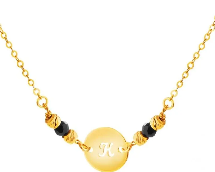 Złoty naszyjnik z cyrkoniami, ankier - koło, litera K