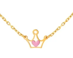Złoty naszyjnik z emalią - korona, serce