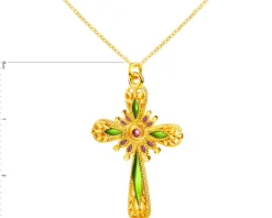 Złoty naszyjnik z emalią, ankier - krzyż