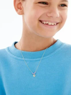 Złoty naszyjnik z emalią, ankier - kwiat