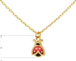 Złoty naszyjnik z emalią, ankier - biedronka