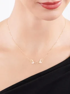 Złoty naszyjnik z emalią, ankier - liście