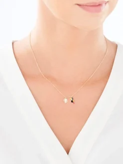 Złoty naszyjnik z emalią, ankier - monstera, tukan