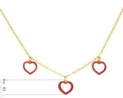 Złoty naszyjnik z emalią, ankier - serca