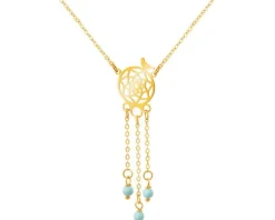 Złoty naszyjnik z emalią, ankier - łapacz snów