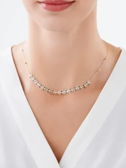 Złoty naszyjnik z emalią, ankier - liście