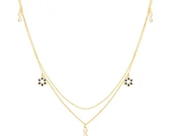 Złoty naszyjnik z emalią, ankier - nieskończoności, kwiaty