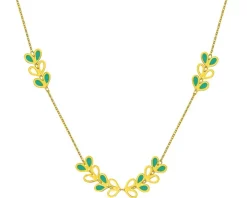 Złoty naszyjnik z emalią, ankier - liście