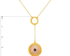 Złoty naszyjnik z emalią i masą perłową - kwiat