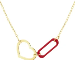 Złoty naszyjnik z koralem syntetycznym  - serce