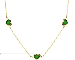 Złoty naszyjnik z malachitami syntetycznymi - serca