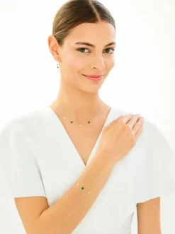 Złoty naszyjnik z malachitami syntetycznymi - gwiazdy