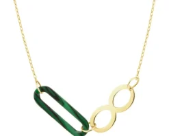 Złoty naszyjnik z malachitem syntetycznym  - nieskończoność