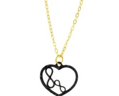 Złoty naszyjnik z malowanym elementem ozdobnym, ankier - serce, nieskonczoności