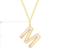 Złoty naszyjnik z masą perłową, ankier - litera M