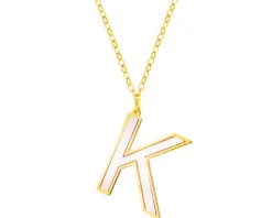 Złoty naszyjnik z masą perłową, ankier - litera K