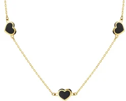 Złoty naszyjnik z onyksami syntetycznymi - serca