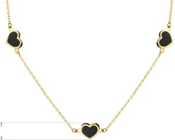 Złoty naszyjnik z onyksami syntetycznymi - serca