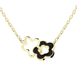 Złoty naszyjnik z onyksem syntetycznym - kwiaty