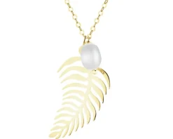 Złoty naszyjnik z perłą - liść