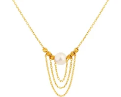 Złoty naszyjnik z perłą, ankier - kulki