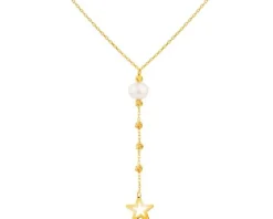 Złoty naszyjnik z perłą, ankier - gwiazda, kulki