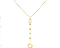 Złoty naszyjnik z perłą, ankier - koło, kulki