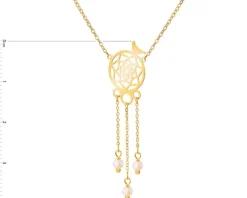 Złoty naszyjnik z perłami, ankier - łapacz snów