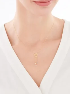 Złoty naszyjnik z perłami, ankier - łapacz snów