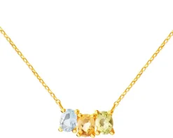 Złoty naszyjnik z topazem syntetycznym i ametystami syntetycznymi
