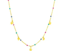 Złoty naszyjnik ze szkłem, ankier - gwiazdy, serca, Księżyc